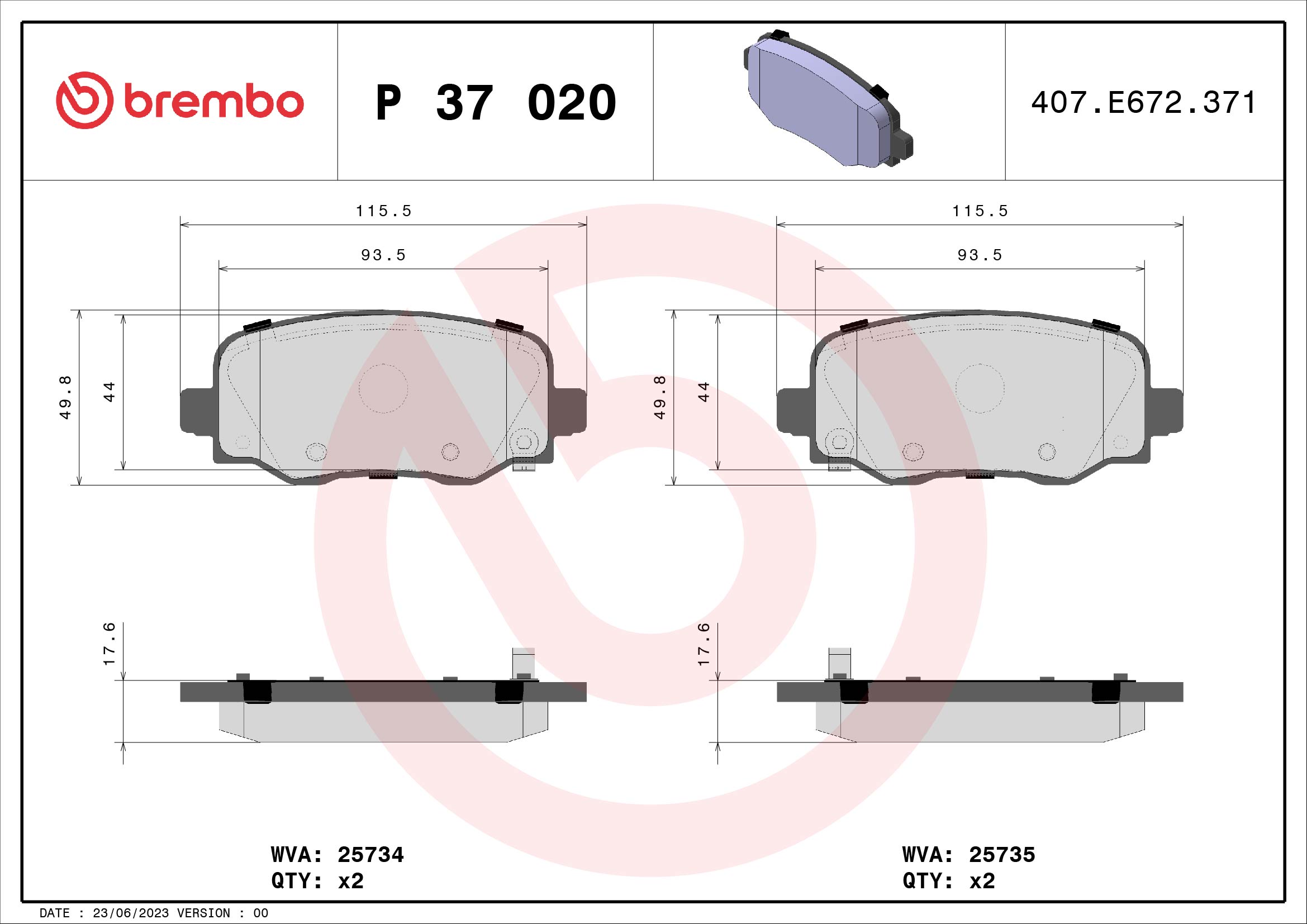 A.B.S. P 37 020 BREMBO Bremsbelagsatz, Scheibenbremse